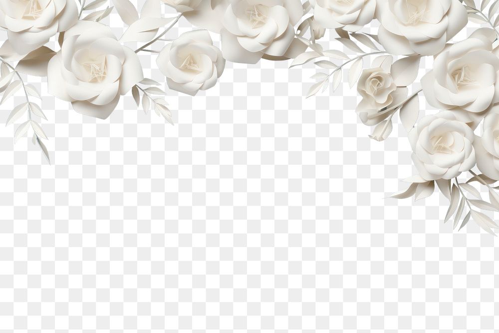 PNG White rose floral border flower backgrounds pattern.