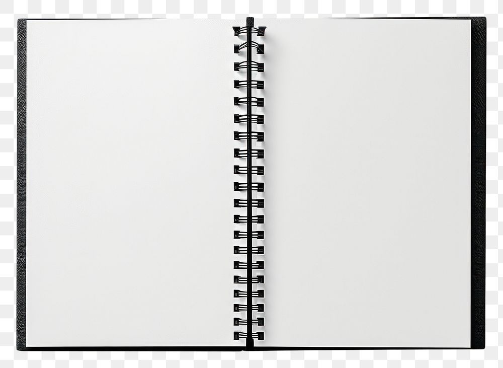 PNG Open spiral bound notepad white paper diary black page.