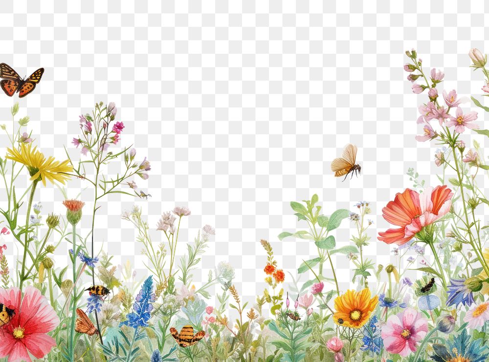 PNG Insect border flowers nature | Premium PNG - rawpixel