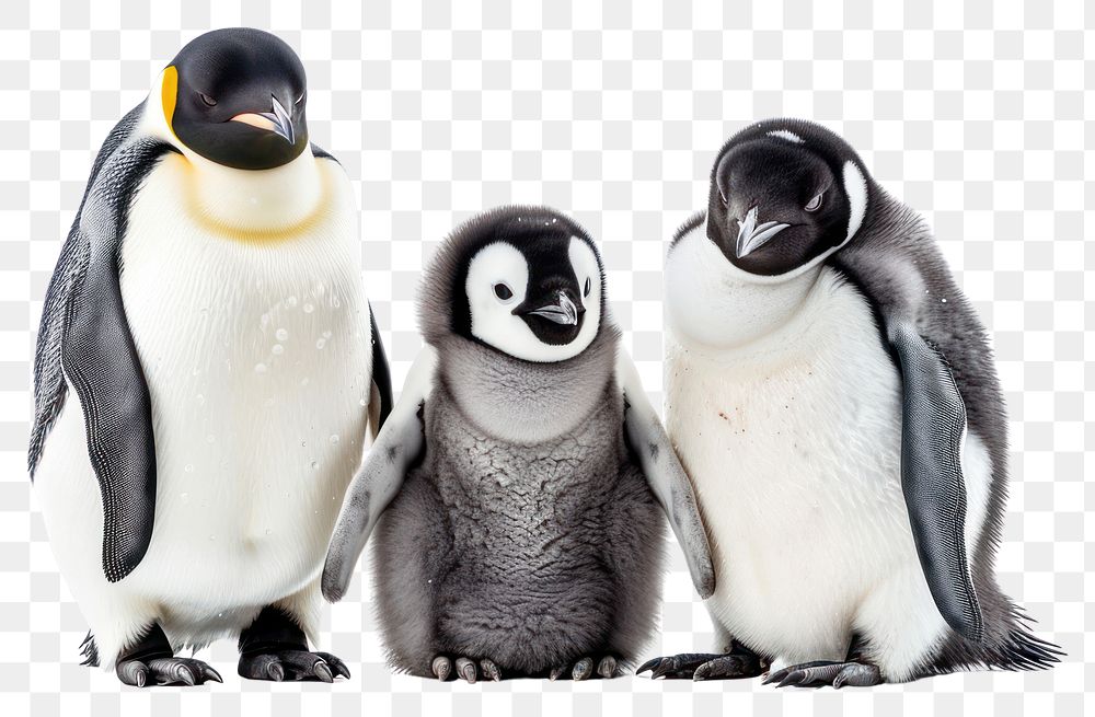 PNG Cute penguins family animal bird white background.