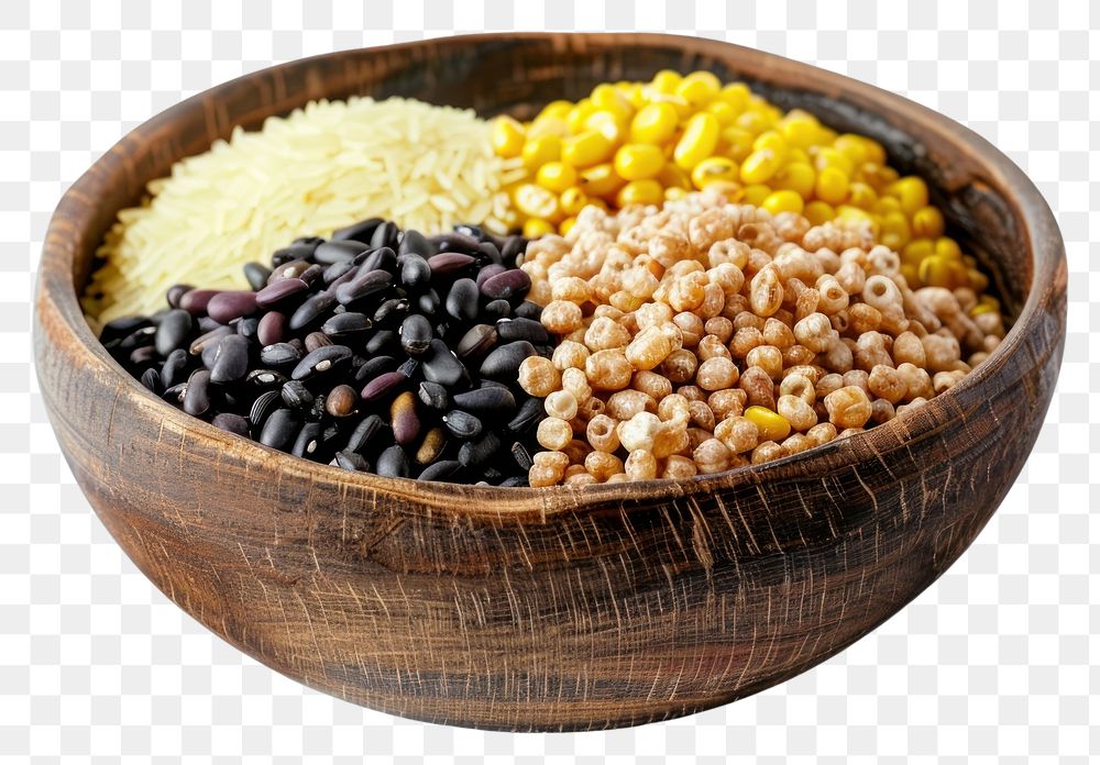 PNG  Grains in a bowl food white background ingredient.