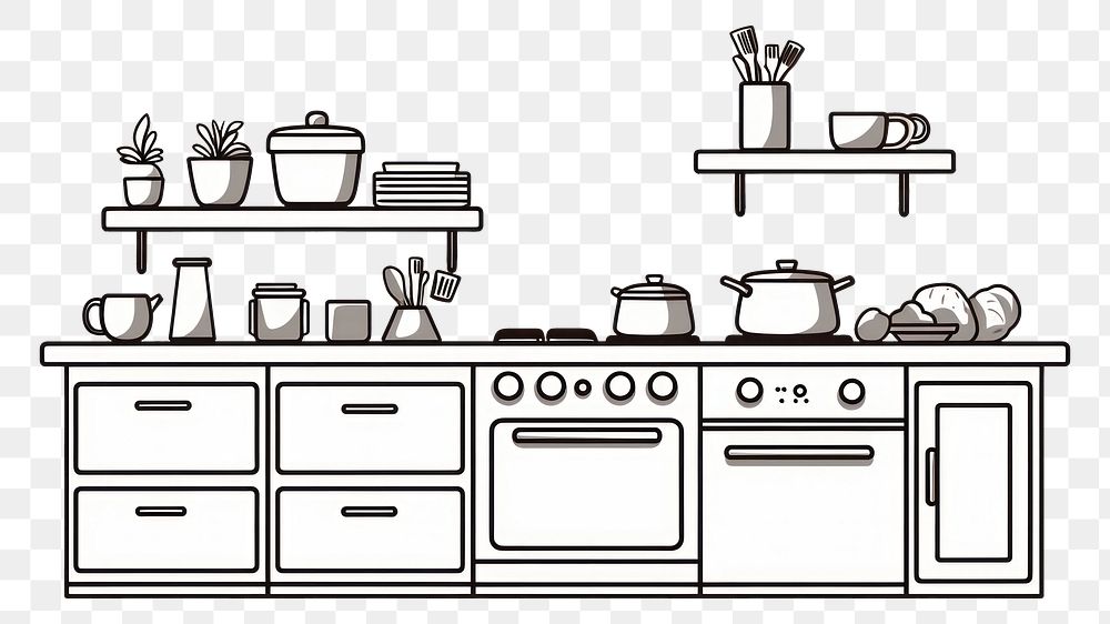 PNG Kitchen scene appliance sketch oven.