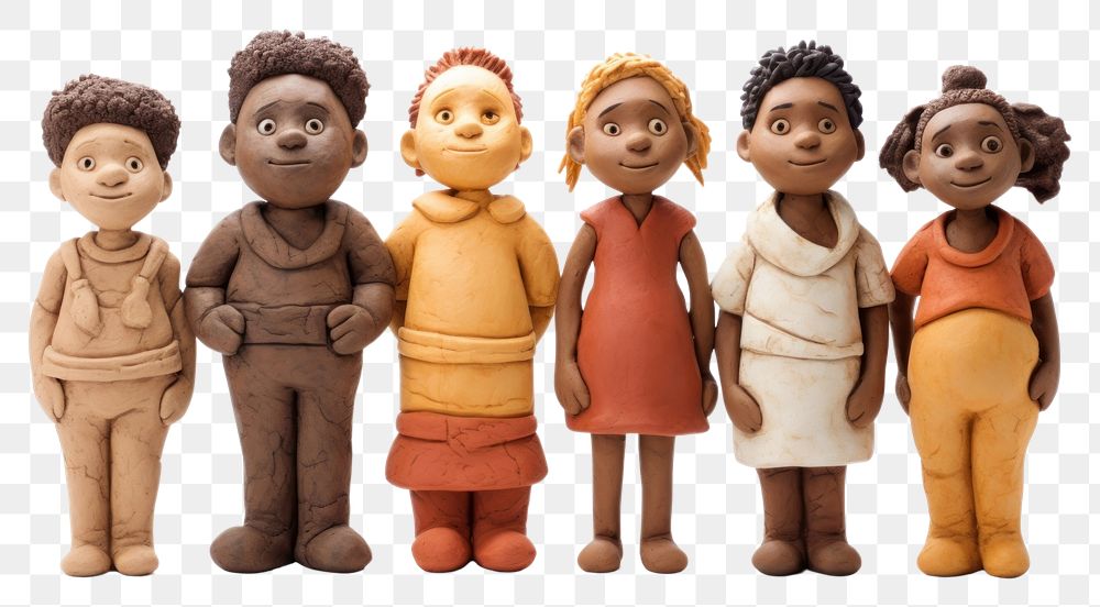 PNG Five of diversity kids made up of clay figurine doll toy.