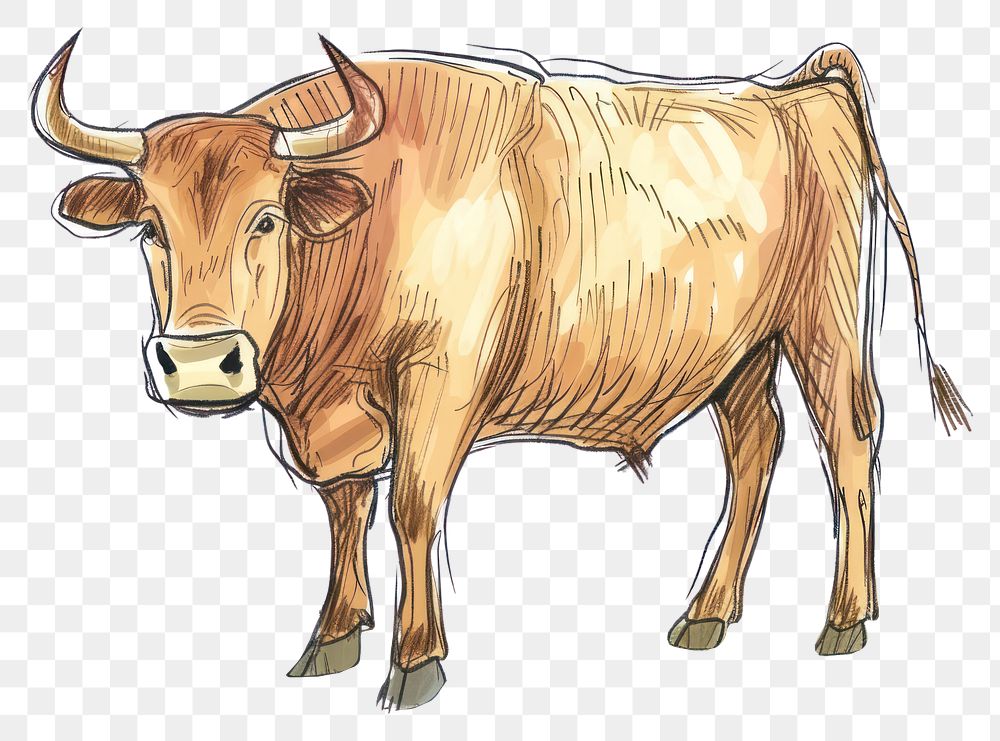 PNG Hand-drawn sketch bull livestock cattle mammal.