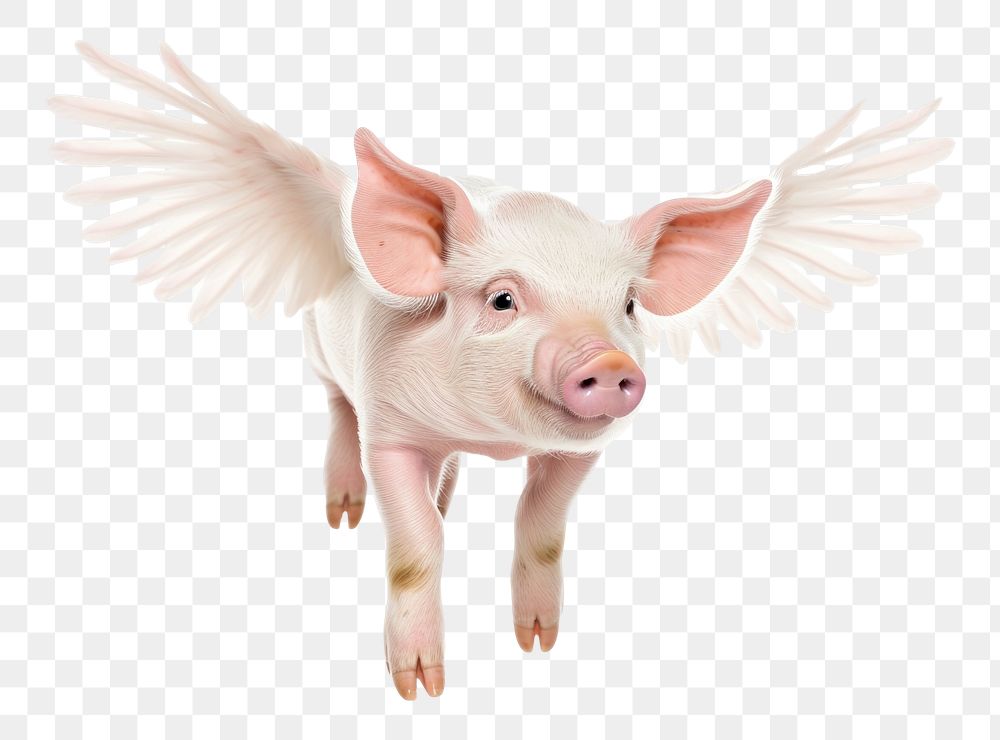 PNG Photo of pig flying with wings animal mammal white background.