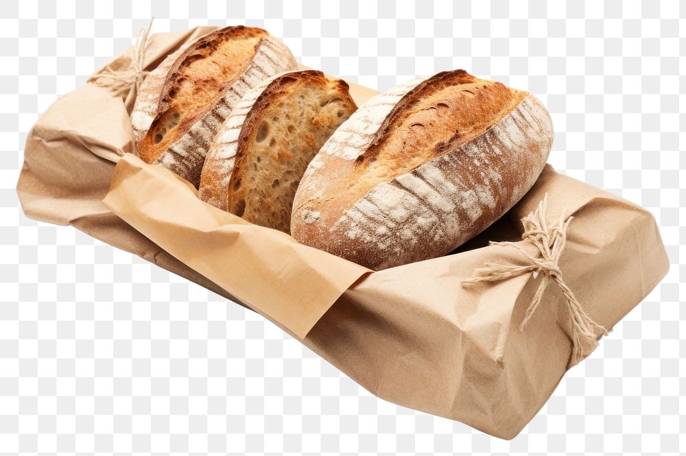 PNG Bread paper bag mockup baguette food white background.