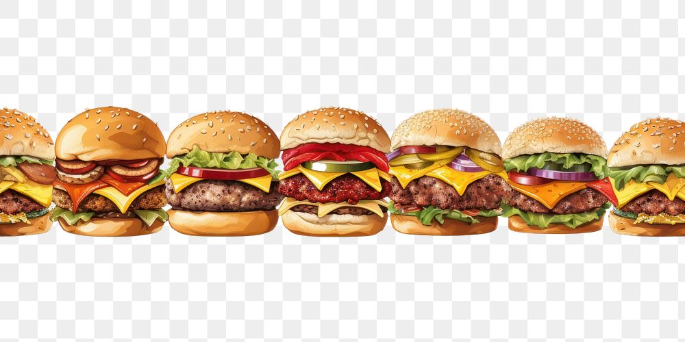 PNG Burger line horizontal border food white background arrangement.