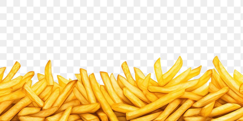 PNG French fries line horizontal border food white background copy space.