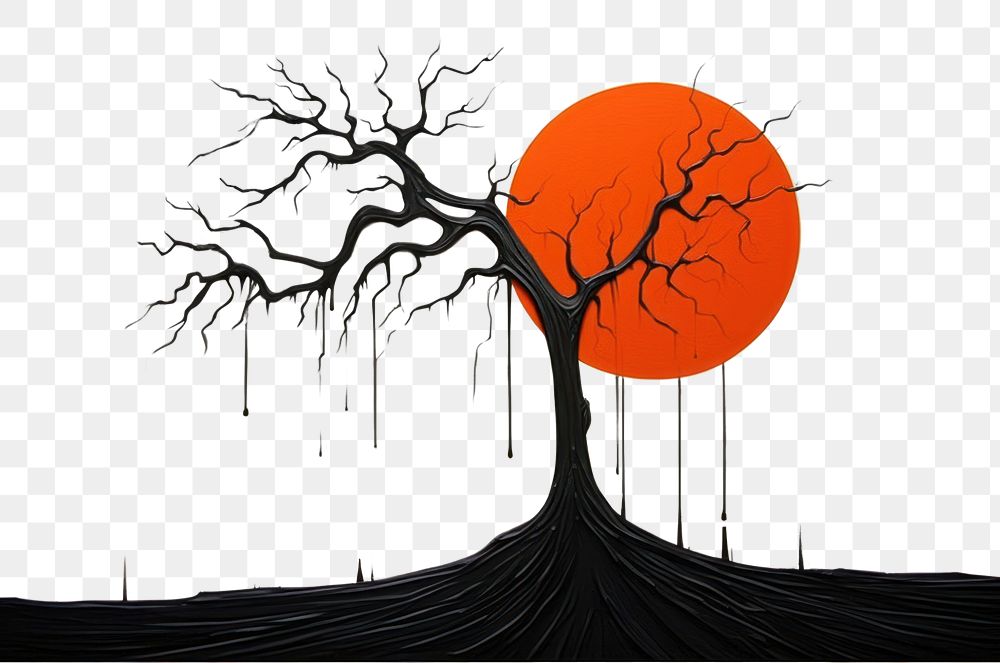 PNG Abstract black and orange tree ripped paper art silhouette outdoors.