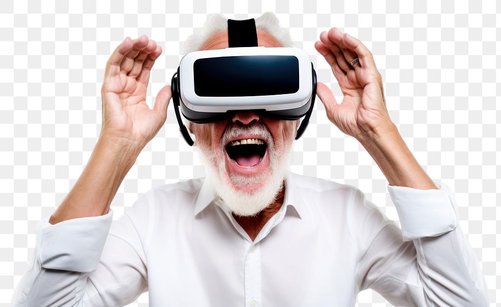 PNG Old man VR-headset smiling human photo.