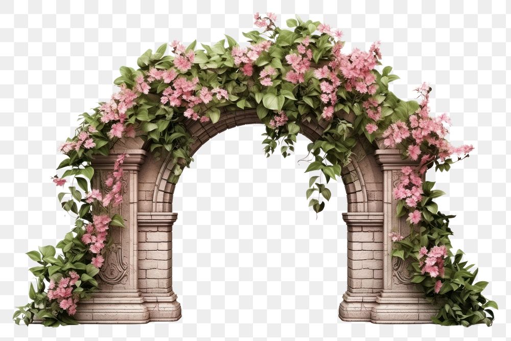 PNG Brick wall flower arch architecture.