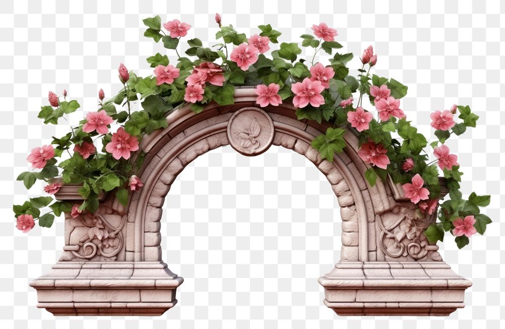 PNG Brick wall flower arch architecture