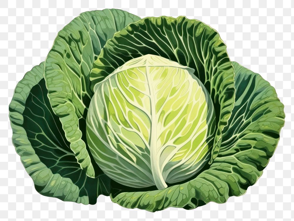 PNG CMYK Screen printing green and blue cabbage vegetable plant food.