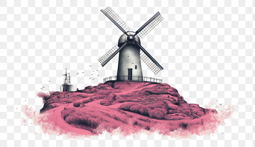 PNG CMYK Screen printing pink and grey windmill outdoors architecture creativity.