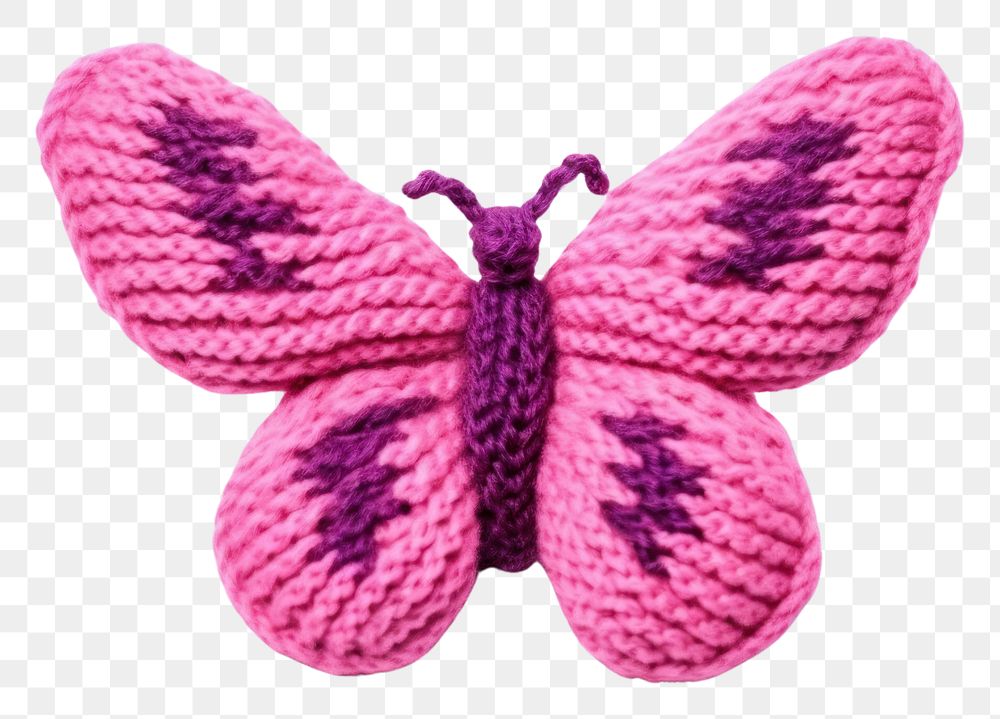 PNG Butterfly knitted purple white background.