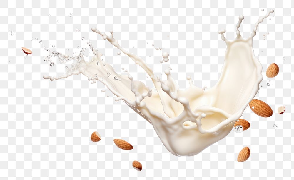 PNG Milk splash with almonds milk white background refreshment.