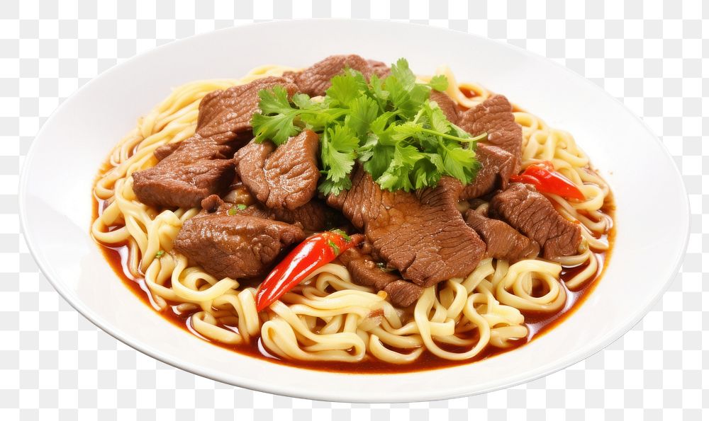 PNG Beef noodle soup plate pasta food.