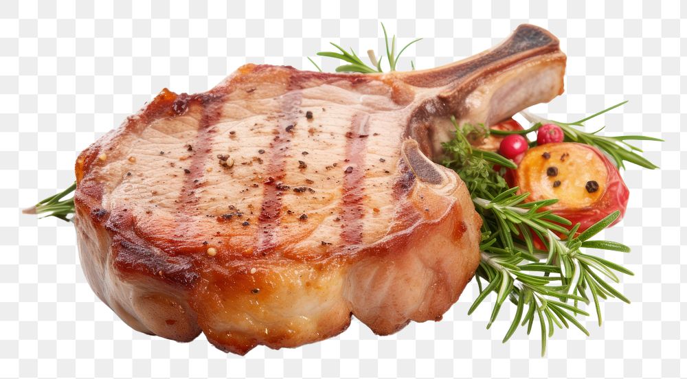 PNG Pork chop steak meat food.