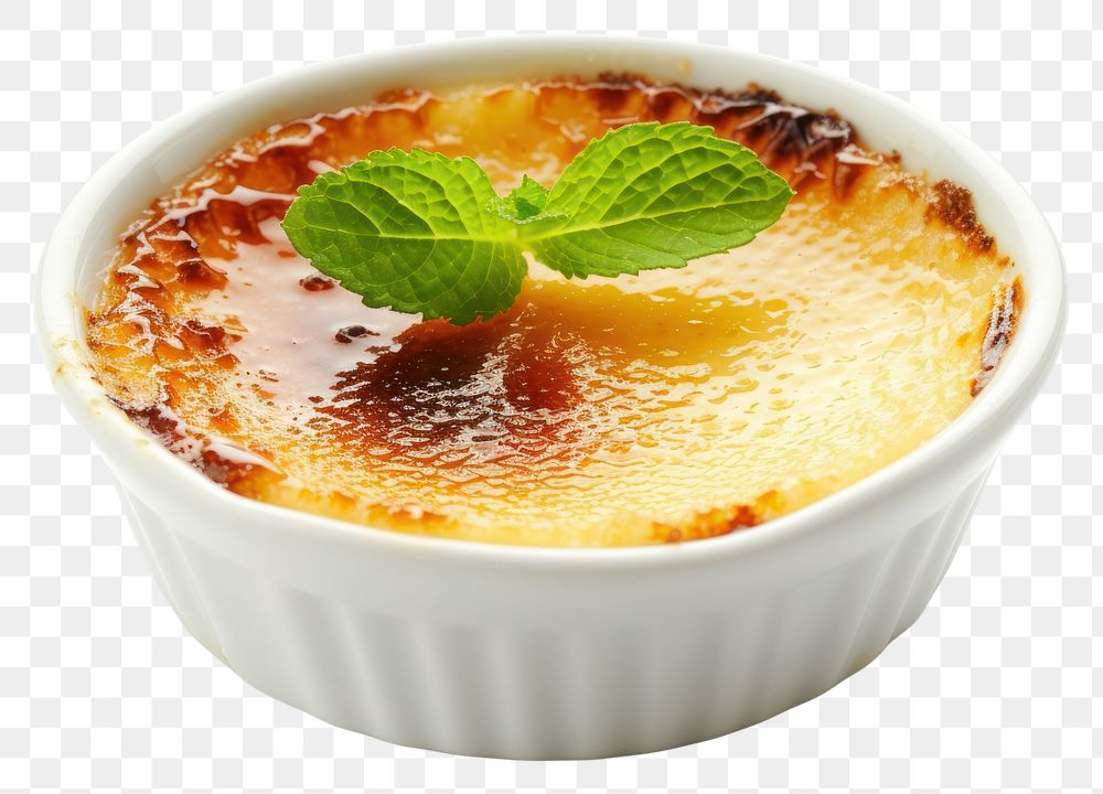 PNG Creme brulee herbs food white background.