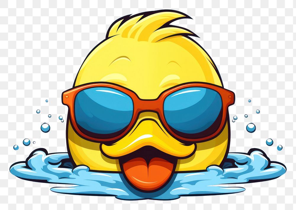 PNG Rubber duck sunglasses cartoon swimming accessories recreation.