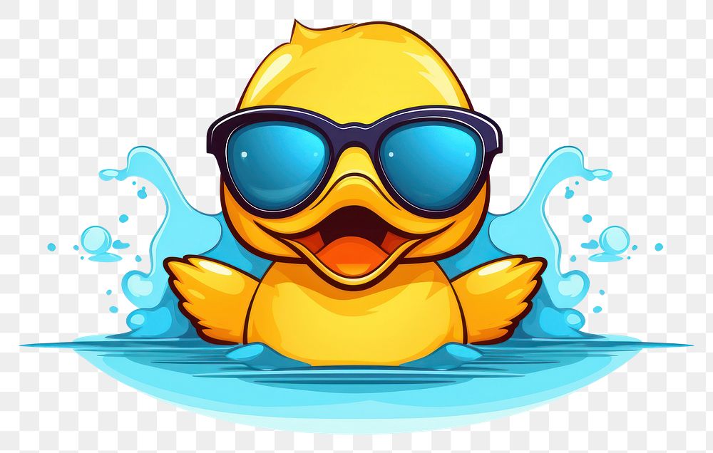 PNG Rubber duck sunglasses cartoon swimming representation accessories.