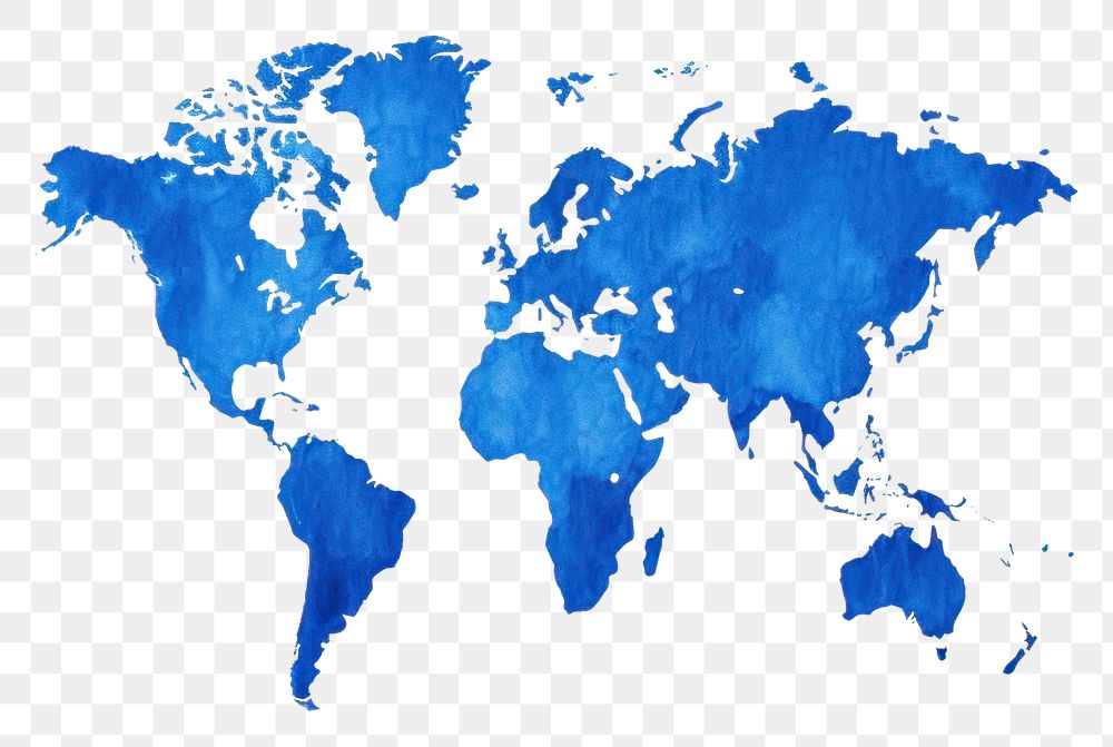 PNG World map blue splattered abstract.