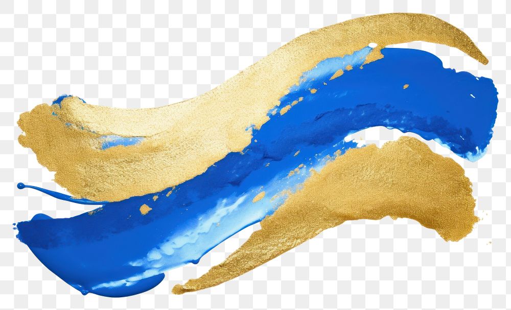 PNG Gold abstract brush stroke painting blue white background.