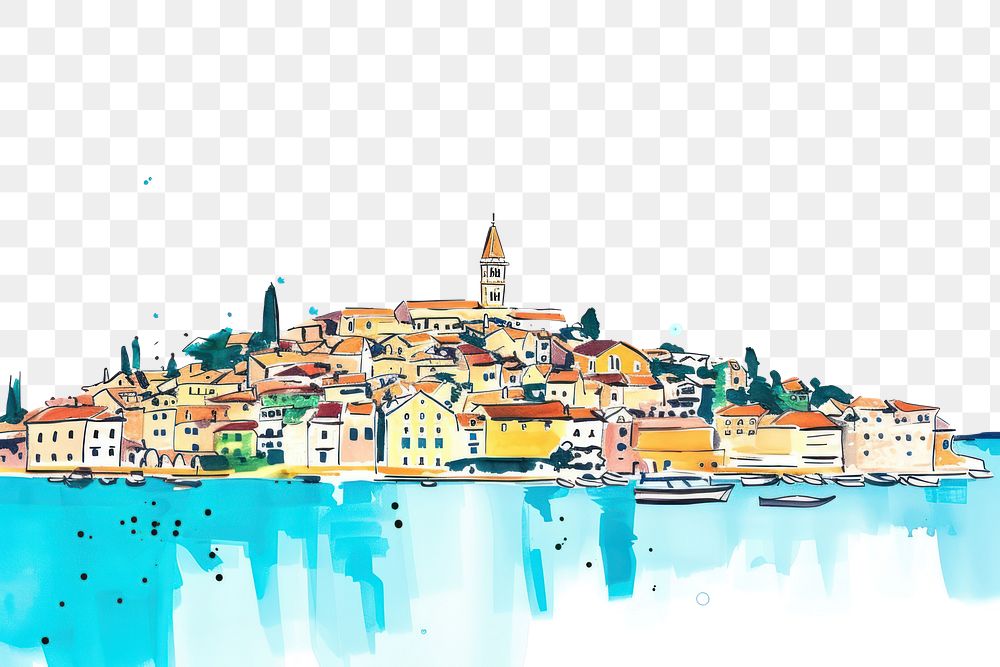 PNG Croatia city architecture waterfront painting.