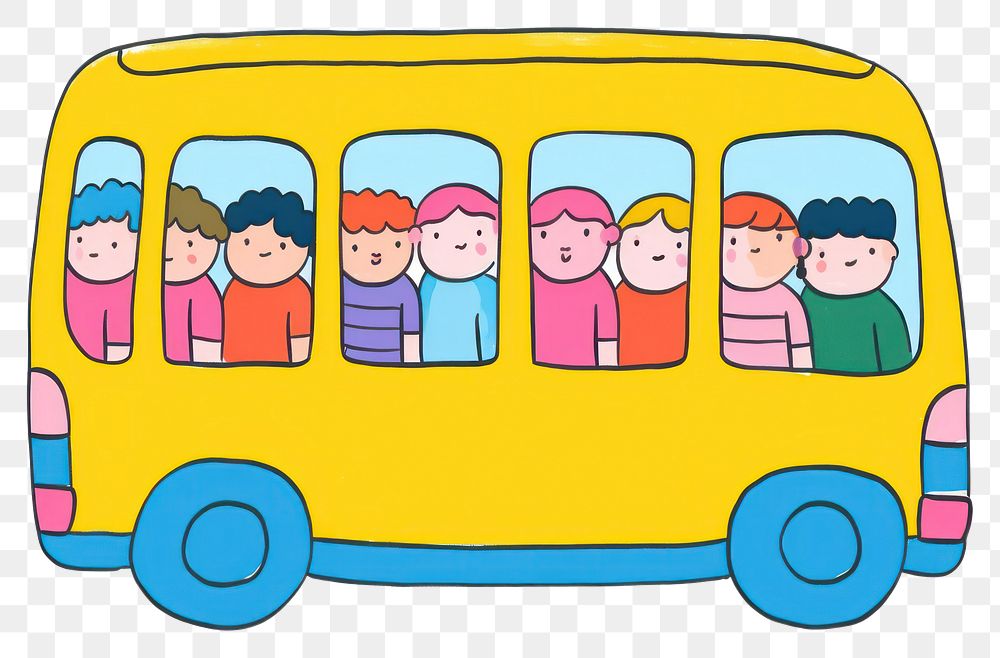 PNG Doodle illustration people in a bus car vehicle minibus.