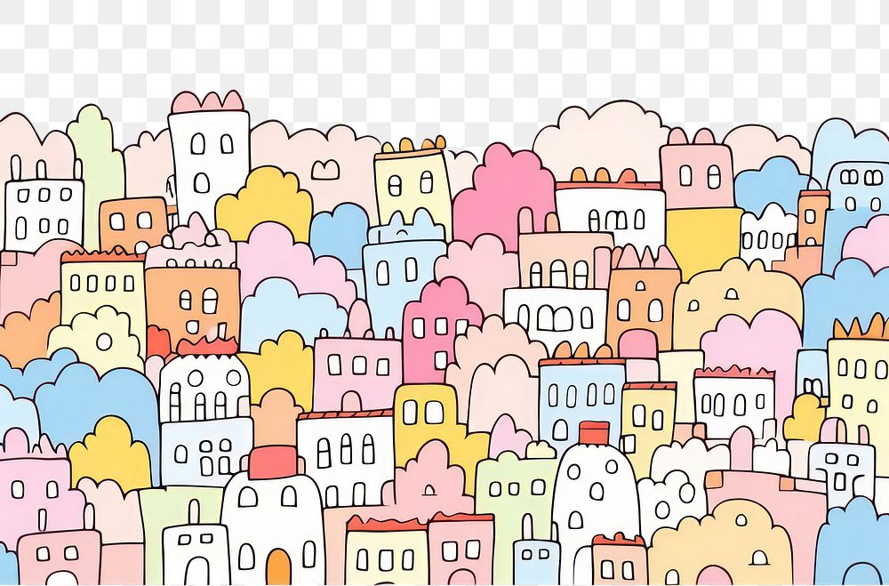 PNG Doodle illustration town backgrounds cartoon architecture.