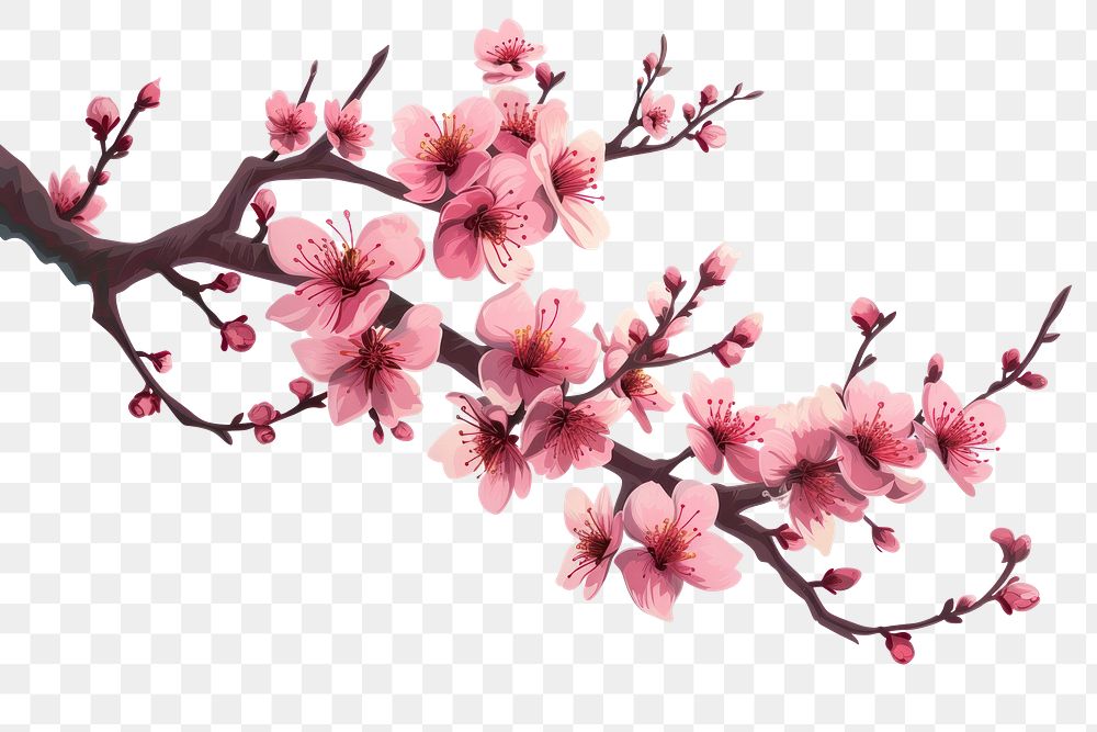 PNG Cartoon style cherry blossom flower plant white background.