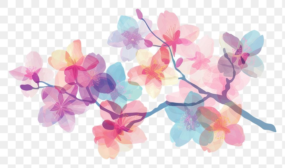 PNG Memphis style cherry blossom flower plant white background.