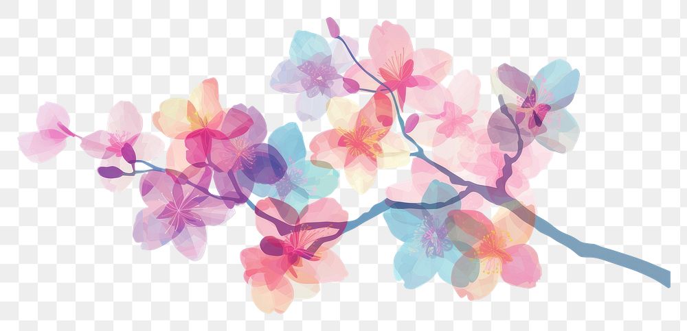 PNG Memphis style cherry blossom flower plant white background.