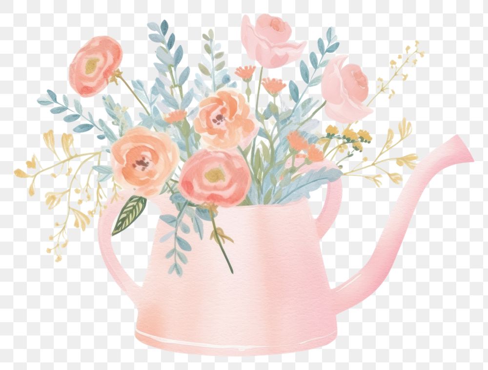 PNG Watering can with flowers plant rose art.