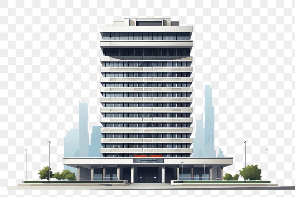 PNG Architecture illustration of a tall brutalist building city white background headquarters.