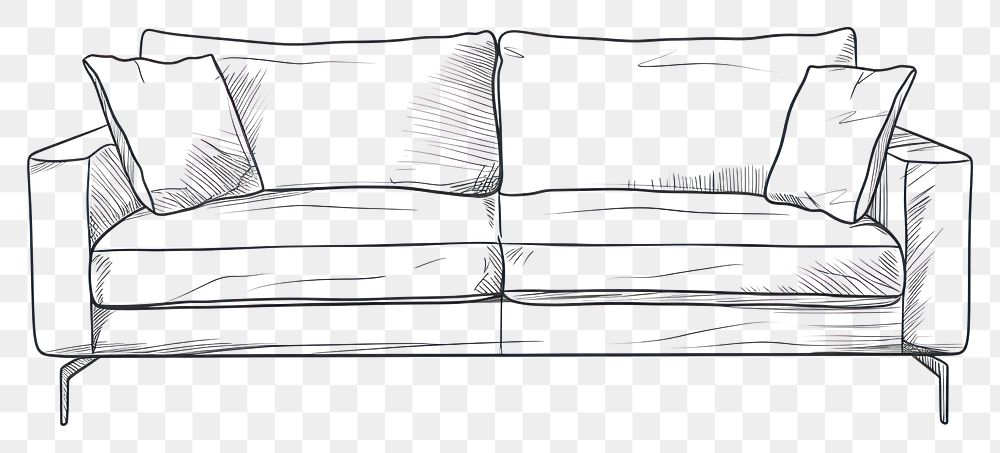 PNG Minimal line sofa drawing furniture cushion.