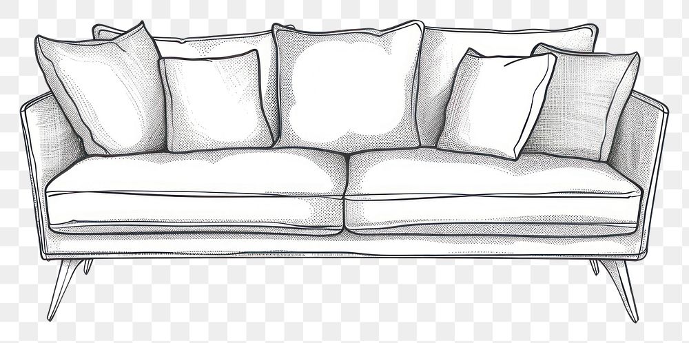 PNG Minimal line sofa drawing furniture cushion.