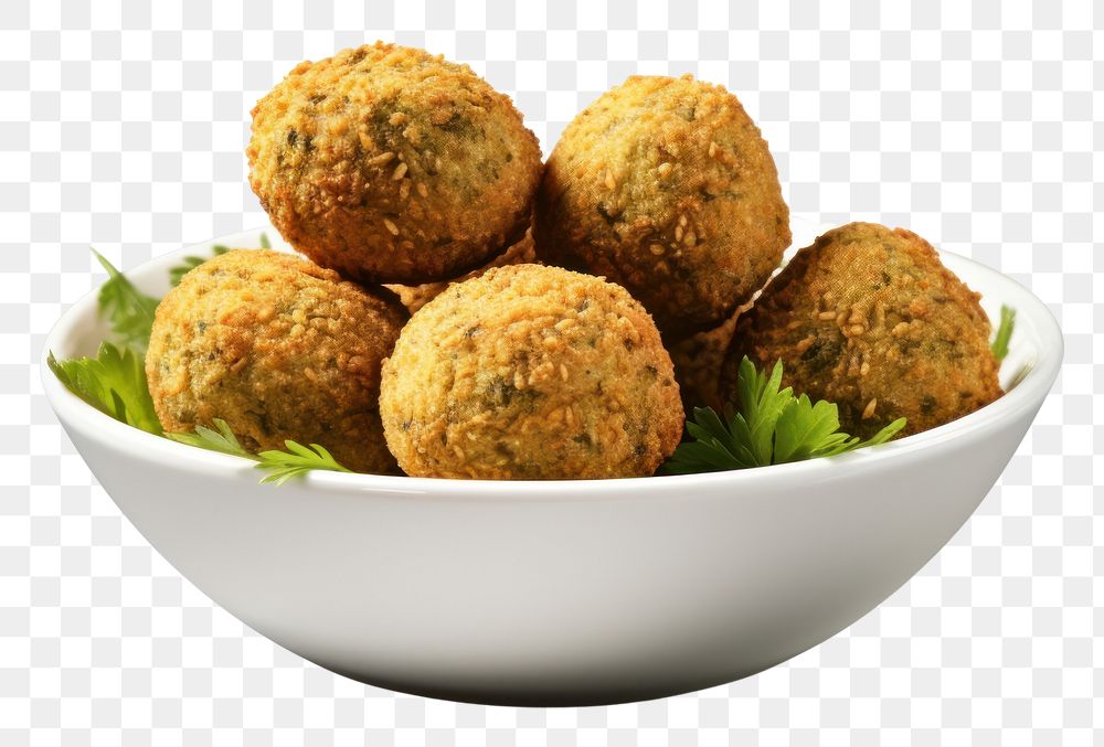 PNG Plate of fried falafel balls meatball food white background.