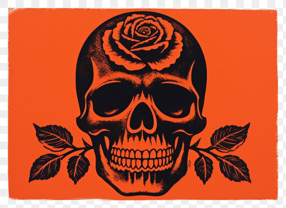 PNG Skull and rose red representation creativity.
