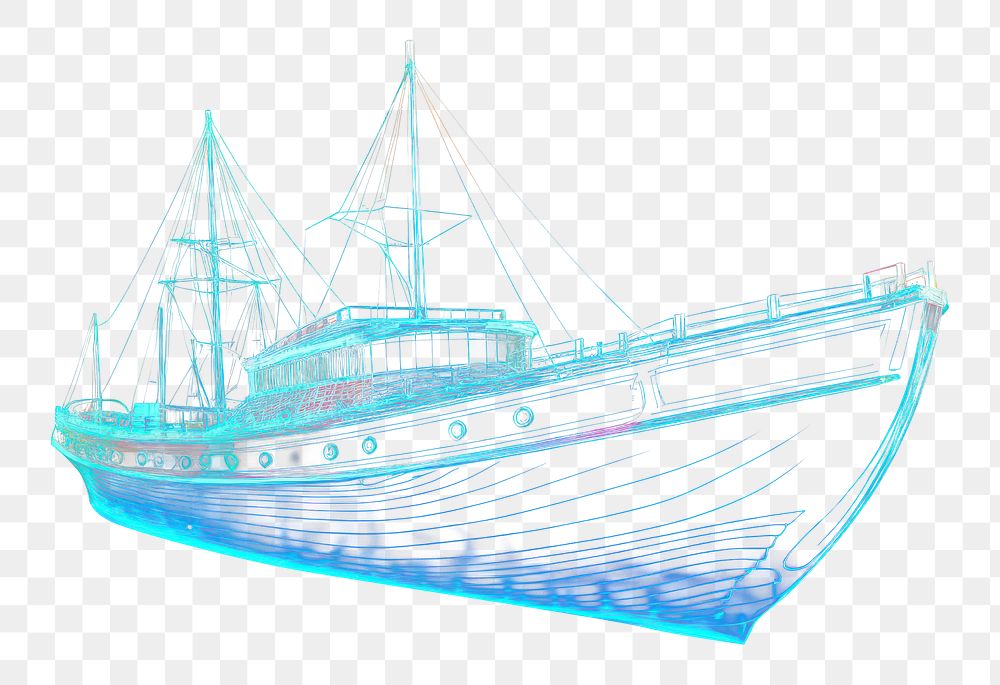 PNG  Neon boat wireframe light sailboat vehicle.