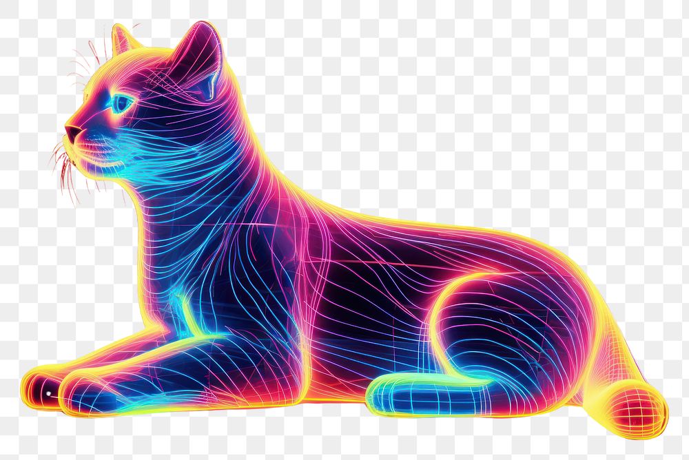 PNG  Neon cat wireframe light neon animal.