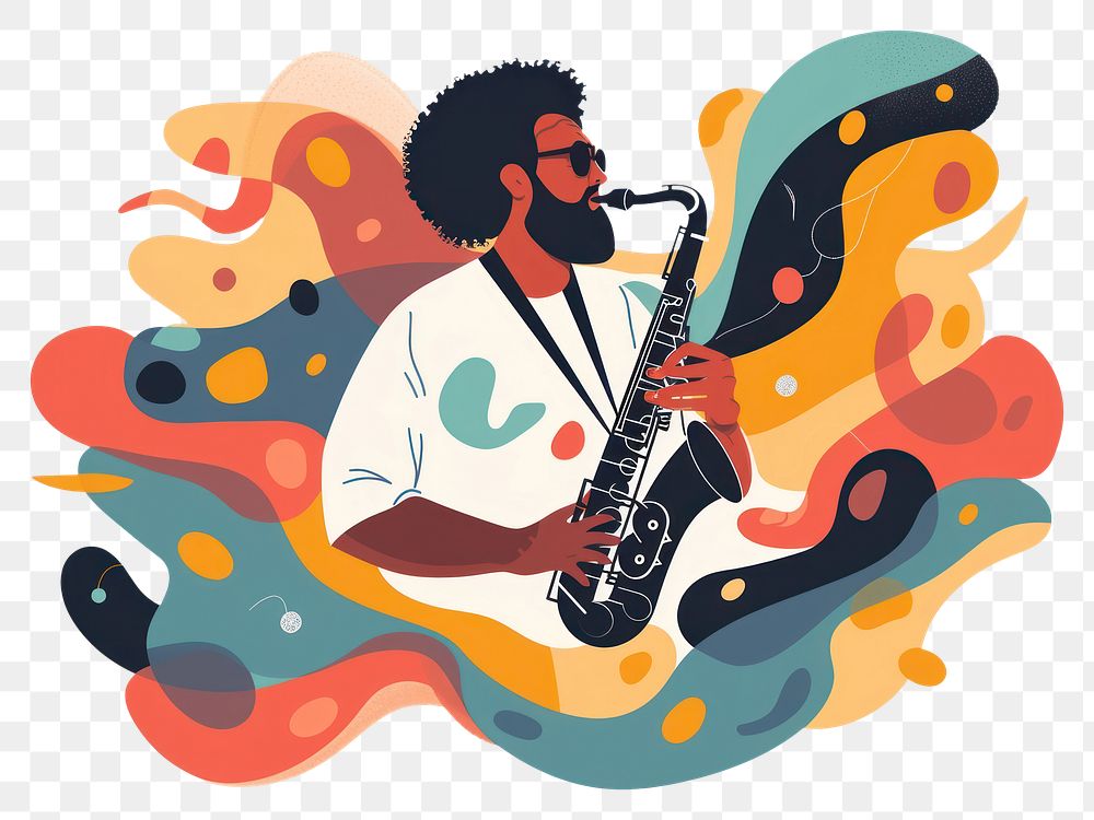 PNG Jazz musician of different playing musical instrument and singing saxophone adult individuality.