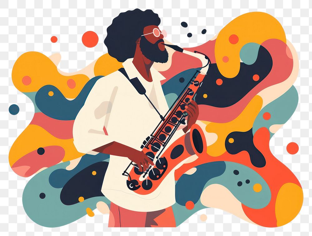 PNG Jazz musician of different playing musical instrument and singing saxophone saxophonist performance.