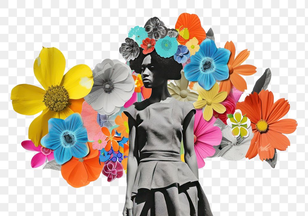 PNG Paper collage of fashion catwalk flower art petal