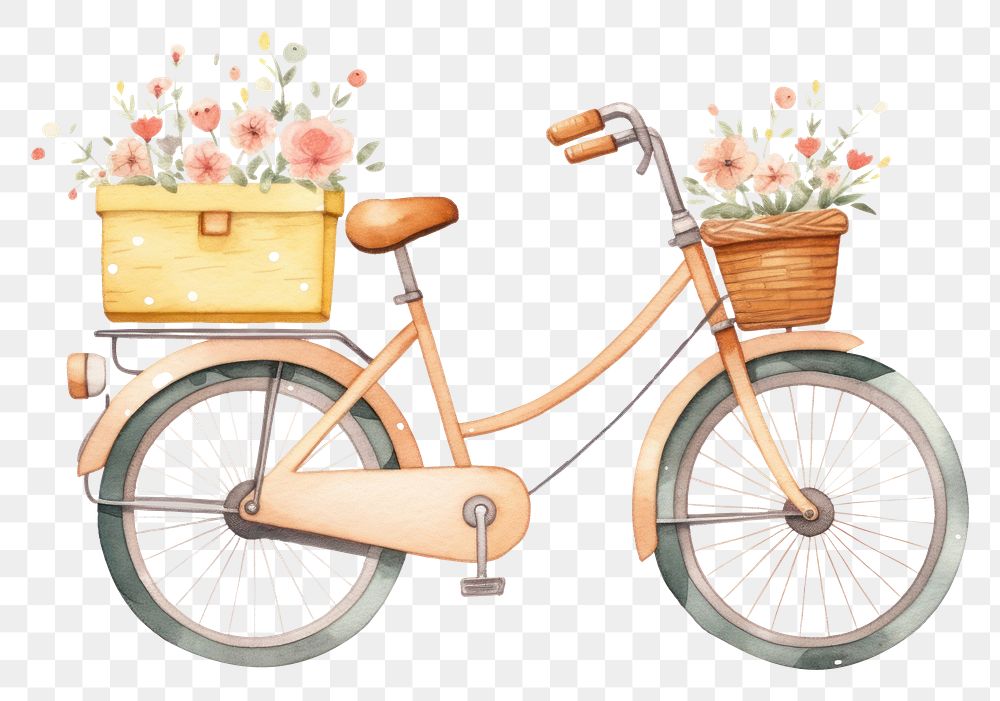 PNG Cute bicycle delivery box vehicle flower wheel