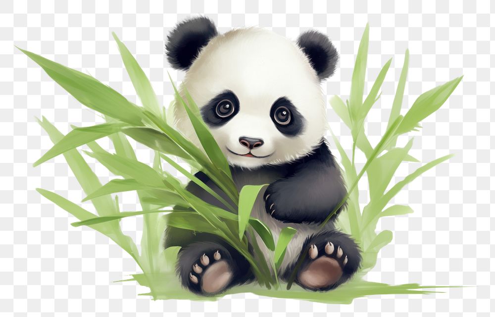 PNG A baby panda with bamboo leaf animal mammal bear.