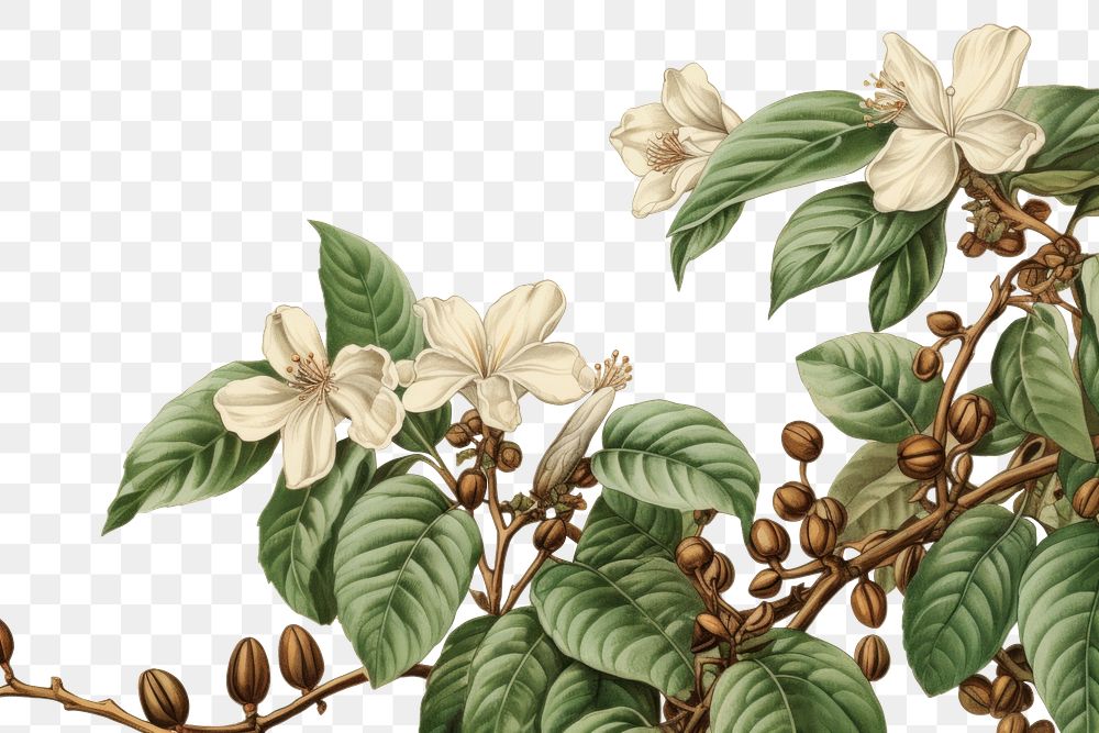 PNG Vintage drawing of coffee flower backgrounds sketch