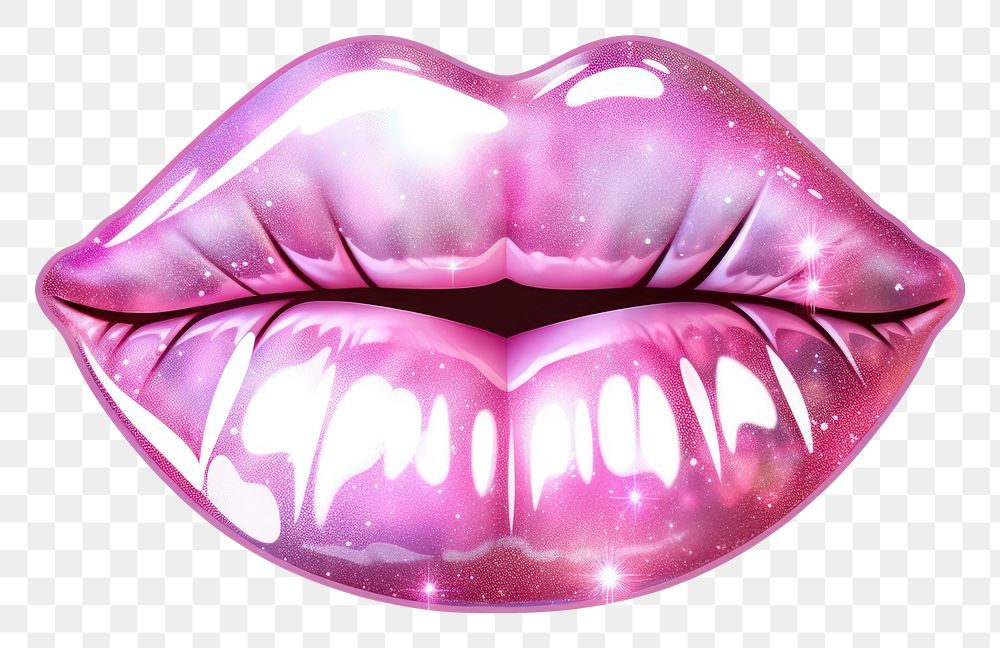 PNG Pink holographic lips sticker lipstick purple pink.
