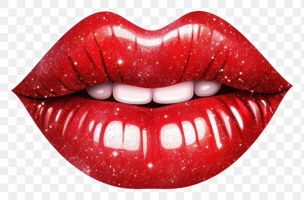 PNG Red glittery lips sticker cosmetics lipstick red.