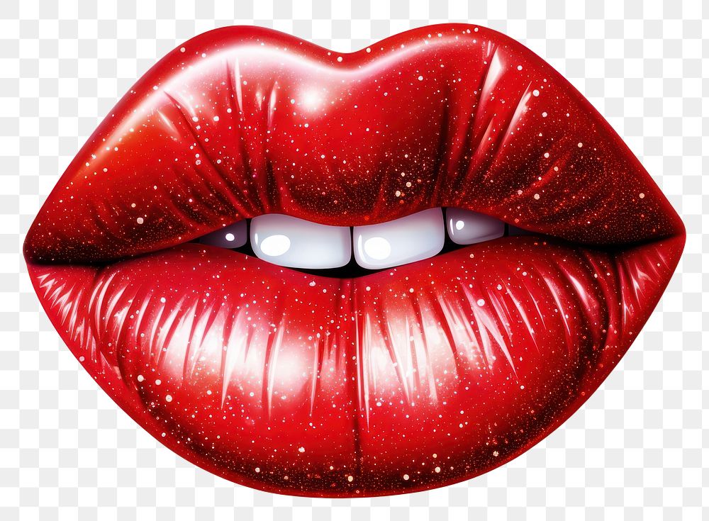 PNG Red glittery lips sticker cosmetics lipstick red.